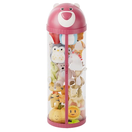 Peluş Oyuncak Saklama Tüpü, Fermuarlı, Tekerleksiz, Şeffaf Silindir Organizatör, (170 cm Pembe, Ayıcık)
