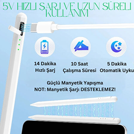 2018 ve Sonrası iPad Uyumlu Stylus Kalem – Manyetik, Avuç İçi Reddi, Çizim & Yazı Kalem