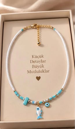  Turkuaz Balık Figürlü Nazar Boncuklu Kolye