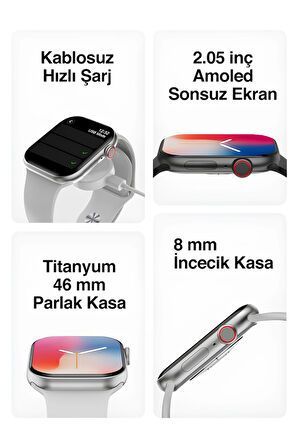 X10 Akıllı Saat - Amoled, 2.05 inç, Telefonla Görüşme, Tansiyon, Kulaklık Bağlantısı, 2025