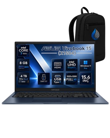ASUS Vivobook 15 Intel Core 7 150U 8 GB DDR4 4 TB SSD 15.6'' FHD Windows 11 Pro Laptop X1504VA-BQ5456RNP04