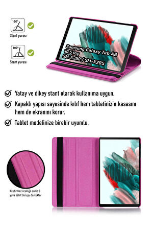 Monker Samsung Galaxy Tab A8 X200 Uyumlu Pembe 10.5 inç Tablet Kılıfı Dönebilen Standlı Suni Deri