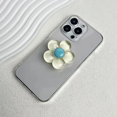 Microcase 3D Çiçek Tasarımlı 3M Yapıştırmalı El Parmak Tutucu Cep Telefonu Tutacağı Popsocket - KREM AL5246