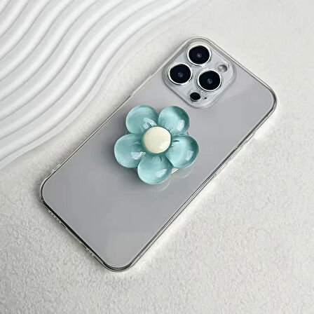 Microcase 3D Çiçek Tasarımlı 3M Yapıştırmalı El Parmak Tutucu Cep Telefonu Tutacağı Popsocket - GRİ AL5246