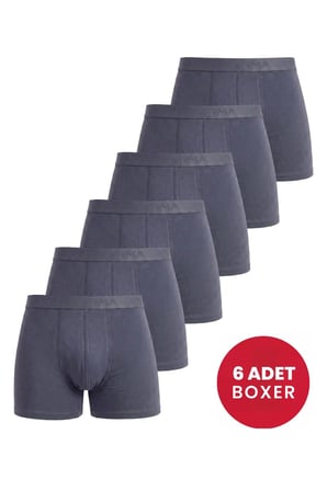 Özel Seri 6'lı Paket Erkek Pamuklu Likralı Esnek Kumaş Füme Boxer Günlük Casual Hediyelik