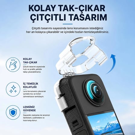 Insta360 X3 Uyumlu Lens Koruyucu,Hava Kanallı Buğu Önleyici Pratik Tak Çıkar Şeffaf Koruma