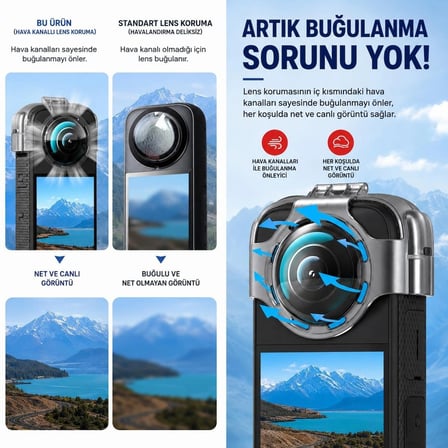 Insta360 X3 Uyumlu Lens Koruyucu,Hava Kanallı Buğu Önleyici Pratik Tak Çıkar Şeffaf Koruma