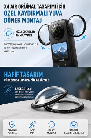 Insta360 X4 Air Uyumlu Lens Koruyucu Kapak Çizilmeye ve Darbeye Dayanıklı X4 Air Lens Koruma