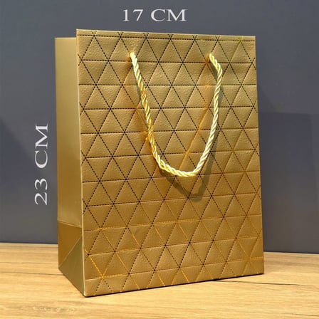 Ziyaret Hediyesi Zarif Çanta Sunum Ambalajı Gold Geometrik Desenli Orta Boy Karton Hediye Çan