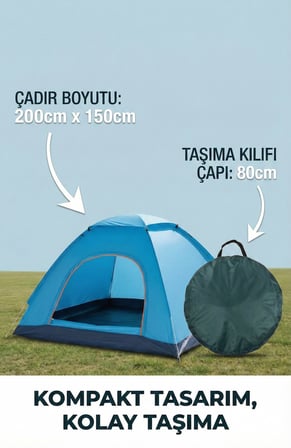 Sahil Ekipmanı Geniş İç Mekan Açık Hava Kamp Katlanabilir Otomatik Havada Açılan Çadır 4 Kişilik