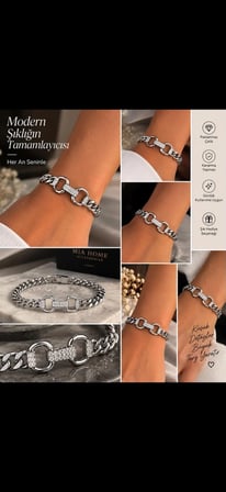 Kadın Gümüş Taş Detaylı Gurmet Zincir Paslanmaz Çelik Bileklik – Modern Şık Tasarım