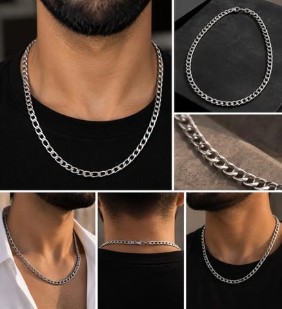  Unisex Gümüş Renk Gurmet Zincir Kolye