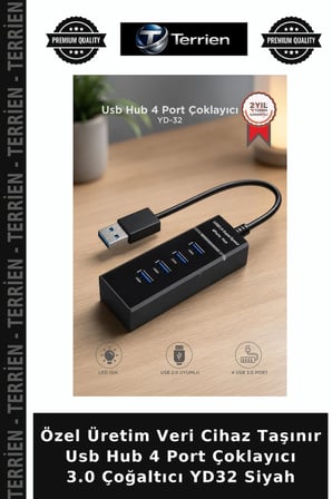 Özel Üretim Veri Cihaz Taşınır Usb Hub 4 Port Çoklayıcı 3.0 Çoğaltıcı YD32 Siyah
