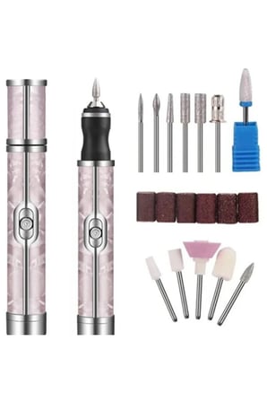 3 Adet Şarjlı Tırnak Bakım Cihazı – Manikür Pedikür Seti, Kablosuz USB Şarj, 12 Başlık, Mor Mermer, Nail Care