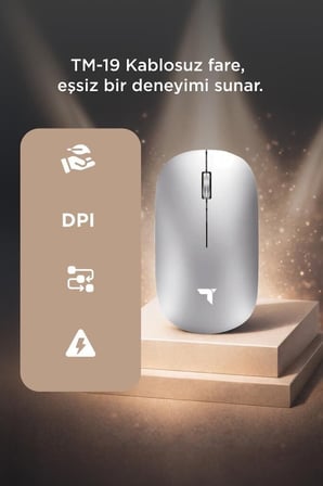 Masaüstü Gereç Tablet Aksesuarı Pratik Cihaz Mouse Çift Modlu Sessiz Kablosuz Fare TM19 Gümüş