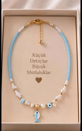 Kadın Mavi Balık Figürlü Nazar Boncuklu Kolye