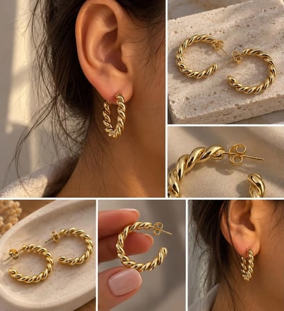  Gold Burgu Halka Küpe – Zarif Örgü Tasarım