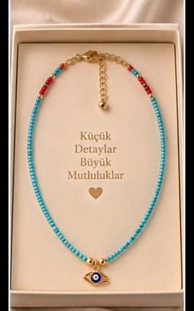 Kadın Turkuaz Boncuklu Nazar Göz Kolye