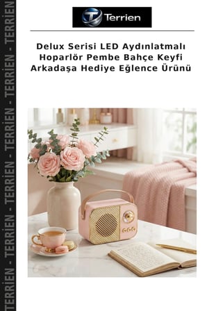 Delux Serisi LED Aydınlatmalı Hoparlör Pembe Bahçe Keyfi Arkadaşa Hediye Eğlence Ürünü