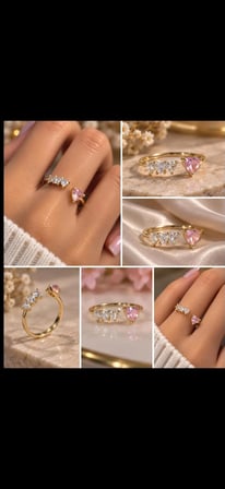 Kadın Gold Renk Pembe Kalp Taşlı Açık Tasarım Zarif Yüzük