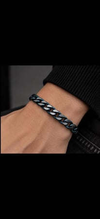 Unisex Siyah Mavi Tonlu Kalın Zincir Bileklik – Modern Tasarım