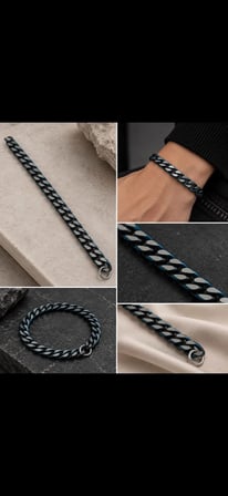 Unisex Siyah Mavi Tonlu Kalın Zincir Bileklik – Modern Tasarım