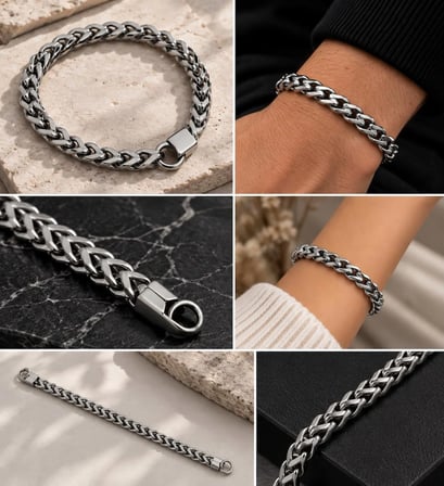 Unisex Çelik Örgü Zincir Bileklik – Modern Kalın Zincir Tasarım