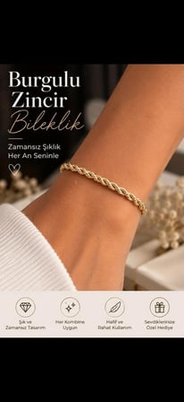Kadın Gold Burgulu Zincir Bileklik – Zarif ve Minimal Paslanmaz Çelik Bileklik