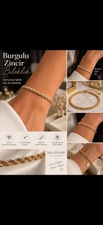 Kadın Gold Burgulu Zincir Bileklik – Zarif ve Minimal Paslanmaz Çelik Bileklik
