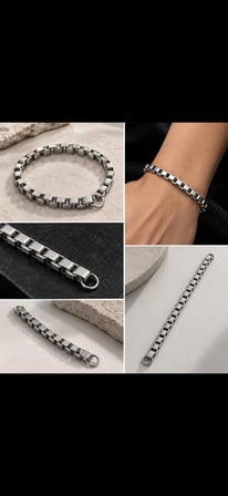 Unisex Gümüş Renk Dikdörtgen Zincir Bileklik – Modern Tasarım