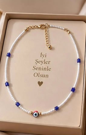  Mavi Beyaz Boncuklu Nazar Kolye
