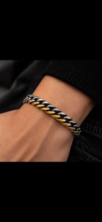 Unisex Gold & Gümüş Çift Renk Kalın Zincir Bileklik – Modern Tasarım