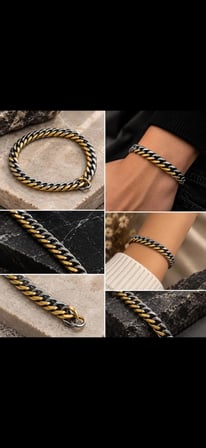 Unisex Gold & Gümüş Çift Renk Kalın Zincir Bileklik – Modern Tasarım