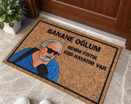 Banane Oğlum Benim Fıstık Gibi Hayatım Yazılı Dekoratif Koko Kapı Önü Paspası