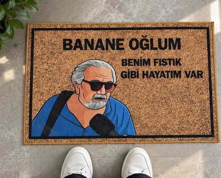 Banane Oğlum Benim Fıstık Gibi Hayatım Yazılı Dekoratif Koko Kapı Önü Paspası