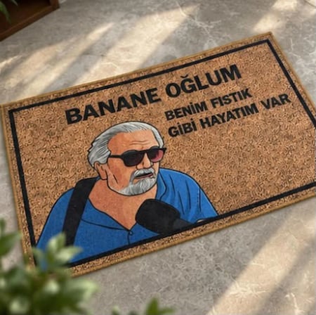 Banane Oğlum Benim Fıstık Gibi Hayatım Yazılı Dekoratif Koko Kapı Önü Paspası