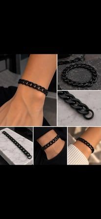 Unisex Siyah Gurmet Zincir Paslanmaz Çelik Bileklik – Modern ve Şık Tasarım