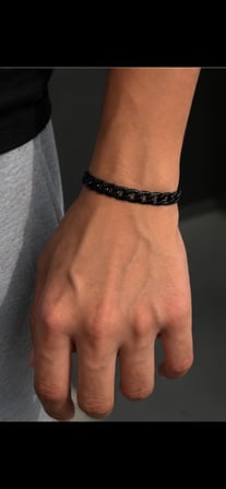 Unisex Siyah Gurmet Zincir Bileklik Çelik Görünümlü Şık Modern Tasarım