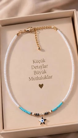 Turkuaz Boncuklu Yıldız Nazar Kolye