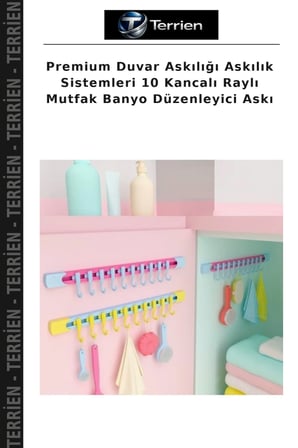 Premium Duvar Askılığı Askılık Sistemleri 10 Kancalı Raylı Mutfak Banyo Düzenleyici Askı