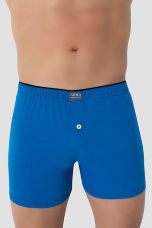 Premium 6'lı Paket Mavi Erkek Penye Havlu Bel Boxer %100 Pamuk Slim Kalıp Günlük Giyim Örme Kumaş
