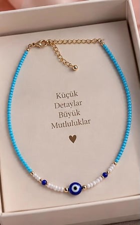 Turkuaz Boncuklu Nazar Boncuklu Kolye
