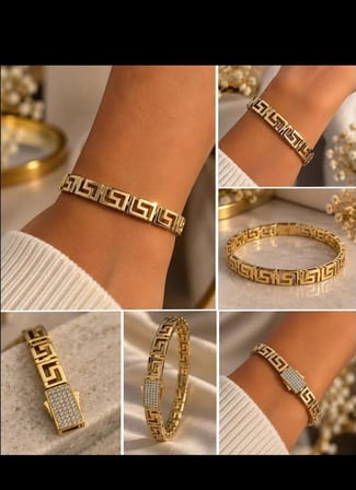Kadın Gold Geometrik Desenli Zirkon Taşlı Paslanmaz Çelik Bileklik – Şık ve Zarif Tasarım