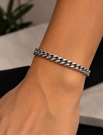 Unisex Gümüş Gurmet Zincir Paslanmaz Çelik Bileklik – Klasik ve Modern Tasarım