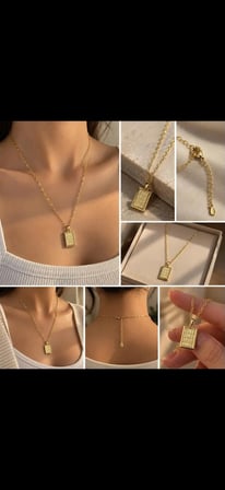 Gold Renk Dikdörtgen Plaka Kolye – Minimalist Şık Kadın Kolye