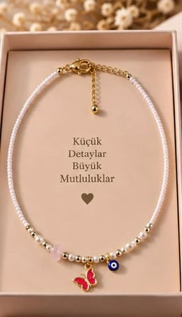  Pembe Kelebek Figürlü Nazar Boncuklu Kolye