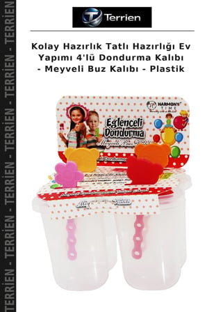 Kolay Hazırlık Tatlı Hazırlığı Ev Yapımı 4'lü Dondurma Kalıbı - Meyveli Buz Kalıbı - Plastik