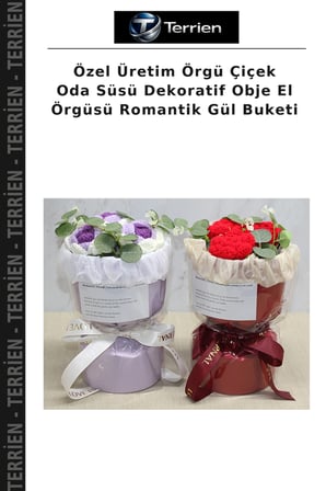 Özel Üretim Örgü Çiçek Oda Süsü Dekoratif Obje El Örgüsü Romantik Gül Buketi