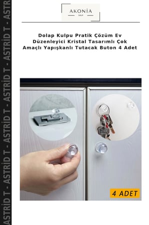 Dolap Kulpu Pratik Çözüm Ev Düzenleyici Kristal Tasarımlı Çok Amaçlı Yapışkanlı Tutacak Buton 4 Adet