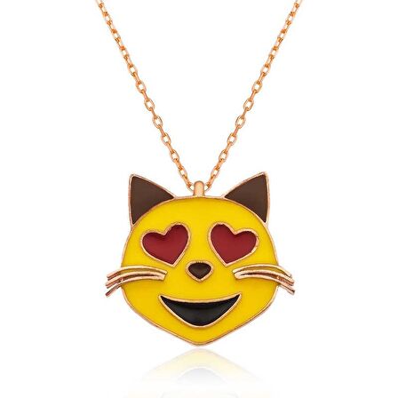 925 Ayar Gümüş Kalp Gözlü Kedi Emoji Kadın Gümüş Kolye